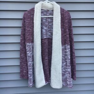 En Creme Maroon Sherpa Cardigan